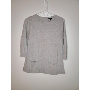 Talbots Sweater Wm Sm Gray Tunic 3/4 Sleeve Knit Pockets Zip Back Top Minimal